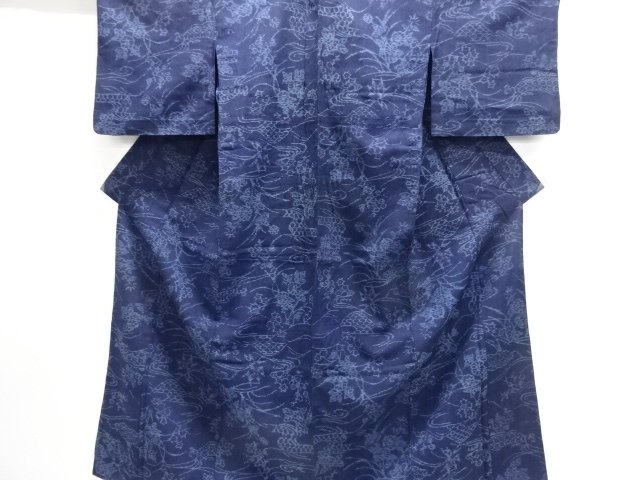 JAPANESE KIMONO / ANTIQUE HITOE KIMONO / SILK / MAWATA OJIYA TSUMUGI / WOVEN FLOWER